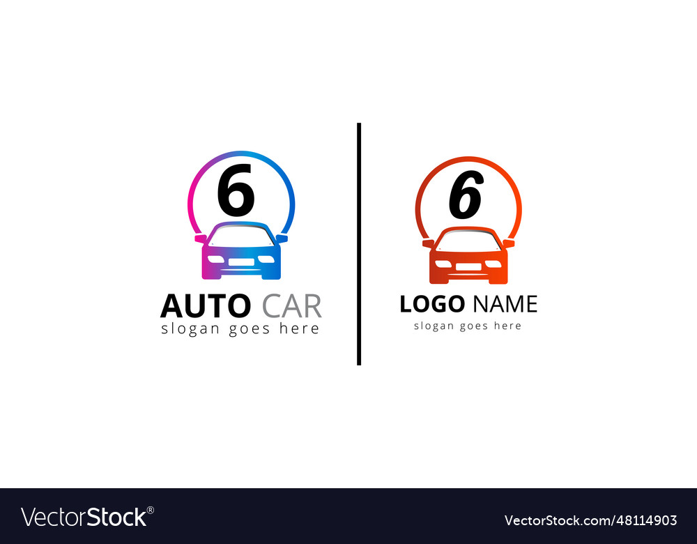 Abstract car logo on letter 6 sign symbol