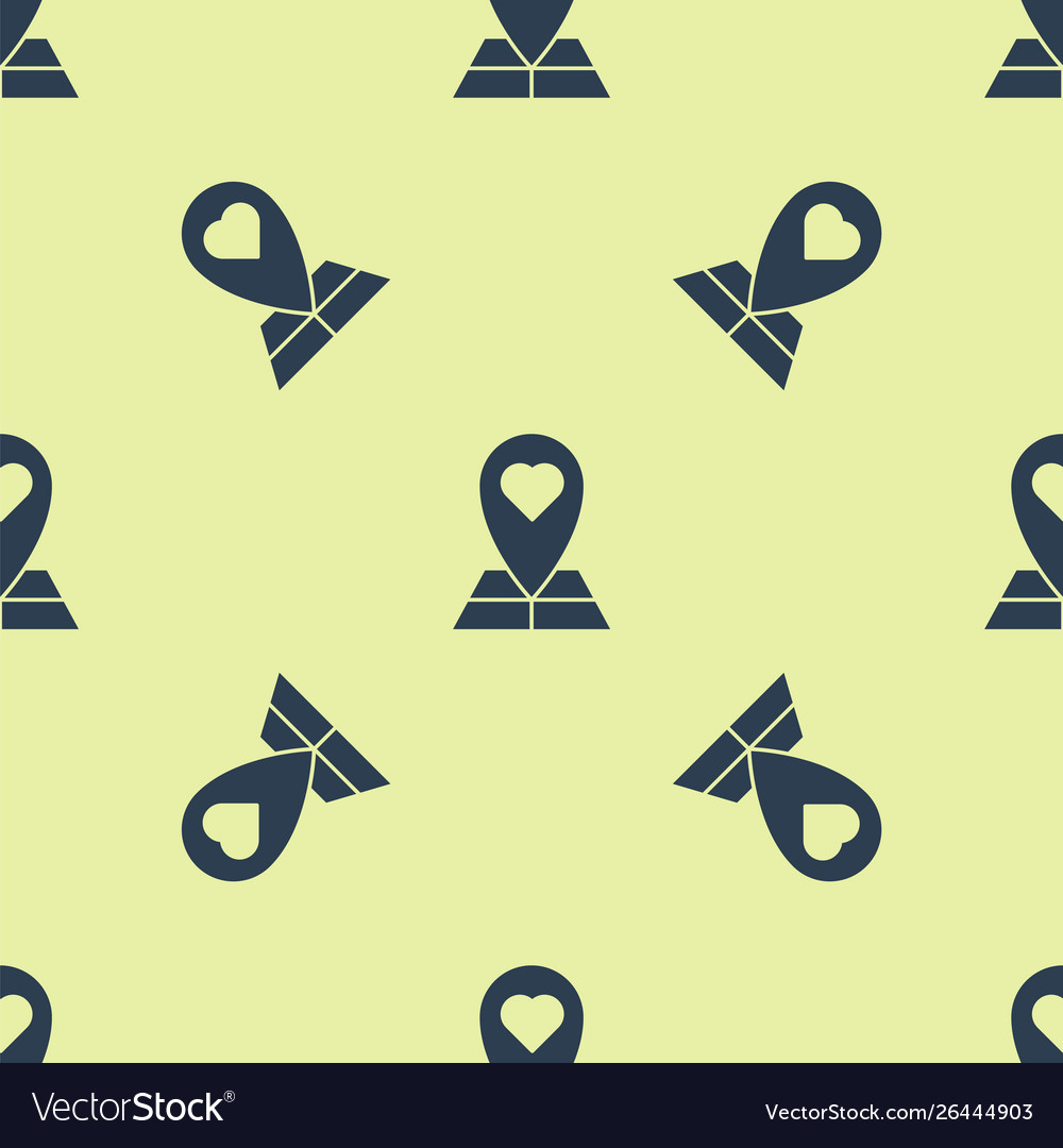 Blue map pointer with heart icon isolated seamless vector image Blue map pointer with heart icon isolated seamless