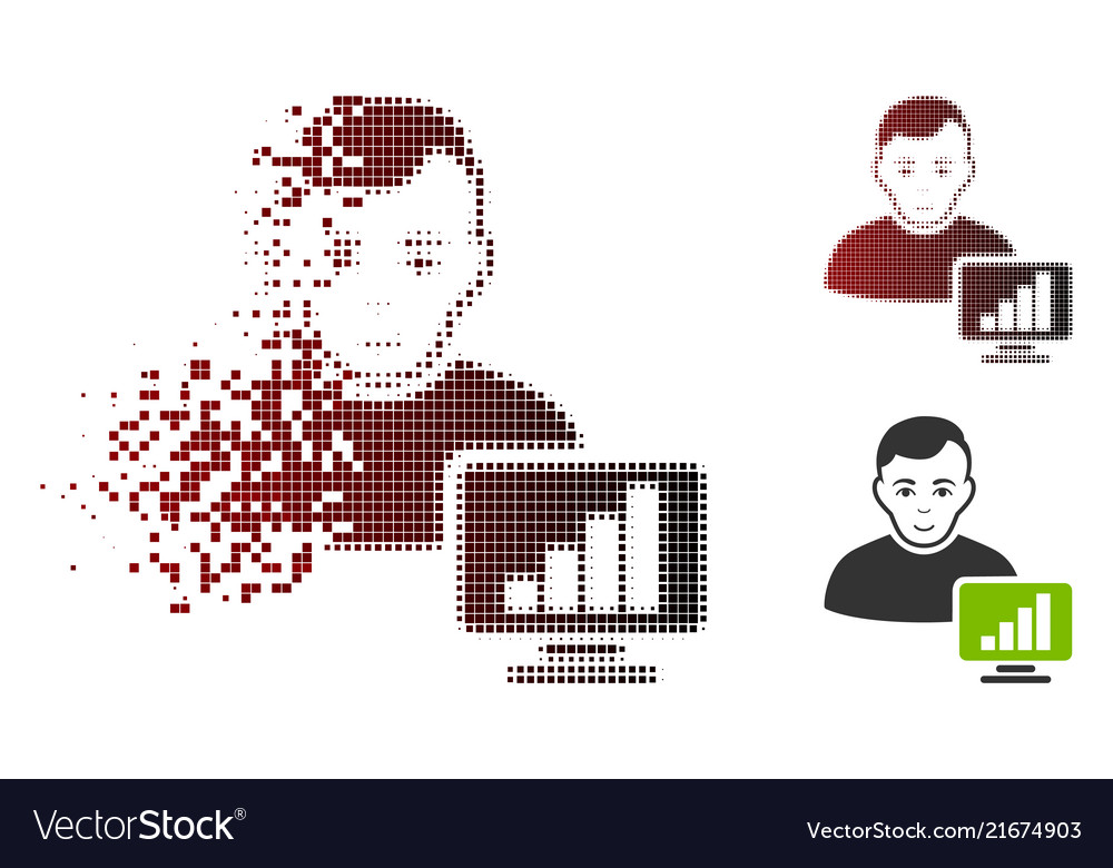 Broken dot halftone stock trader icon with face vector image Broken dot halftone stock trader icon with face