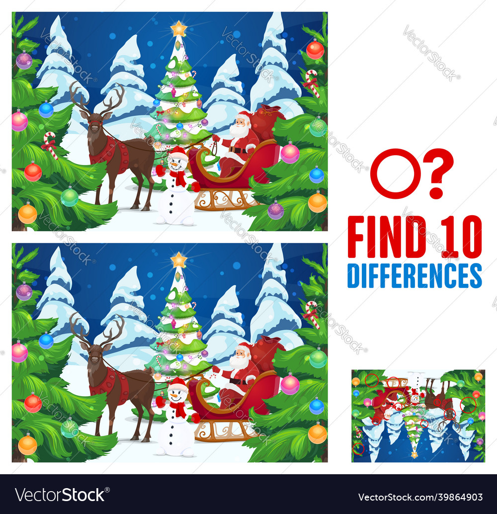 Child christmas find ten differences game Vector Image