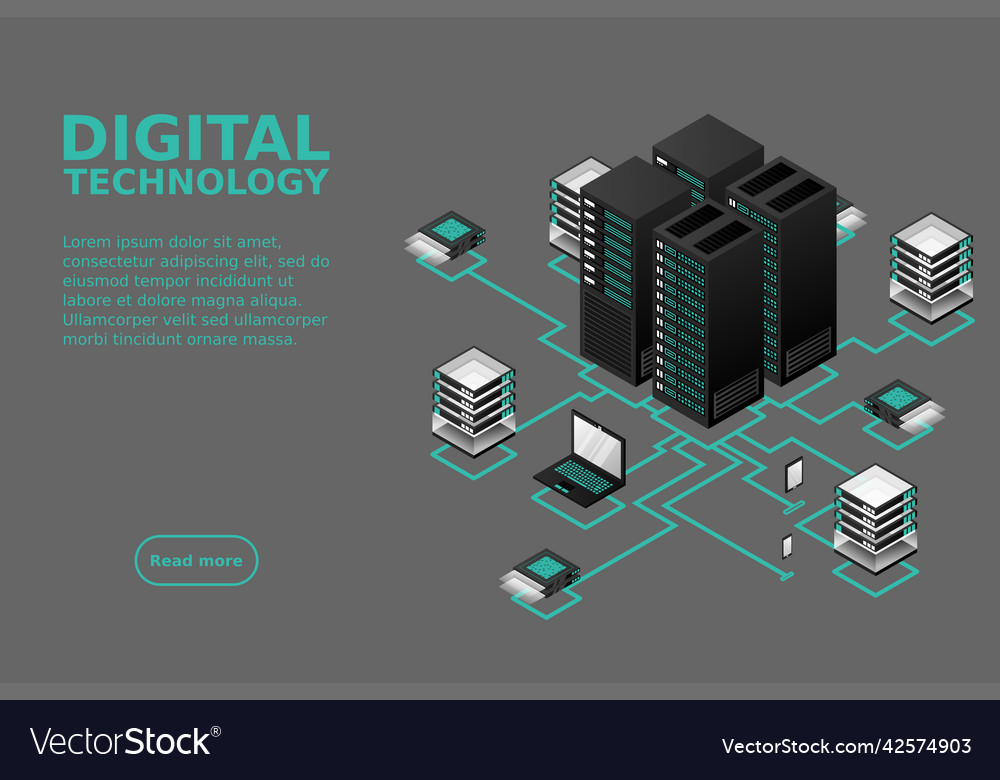 Concept of data network management isometric map vector image Concept of data network management isometric map