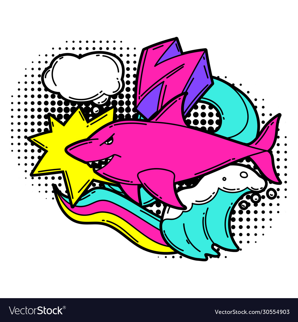 Print with cartoon shark urban colorful teenage