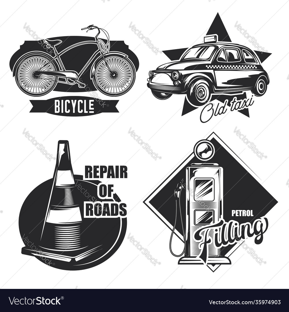 Set road transport emblems labels badges logos