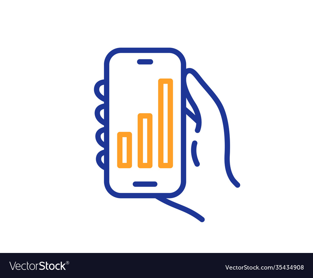 Analysis app line icon hand hold phone sign