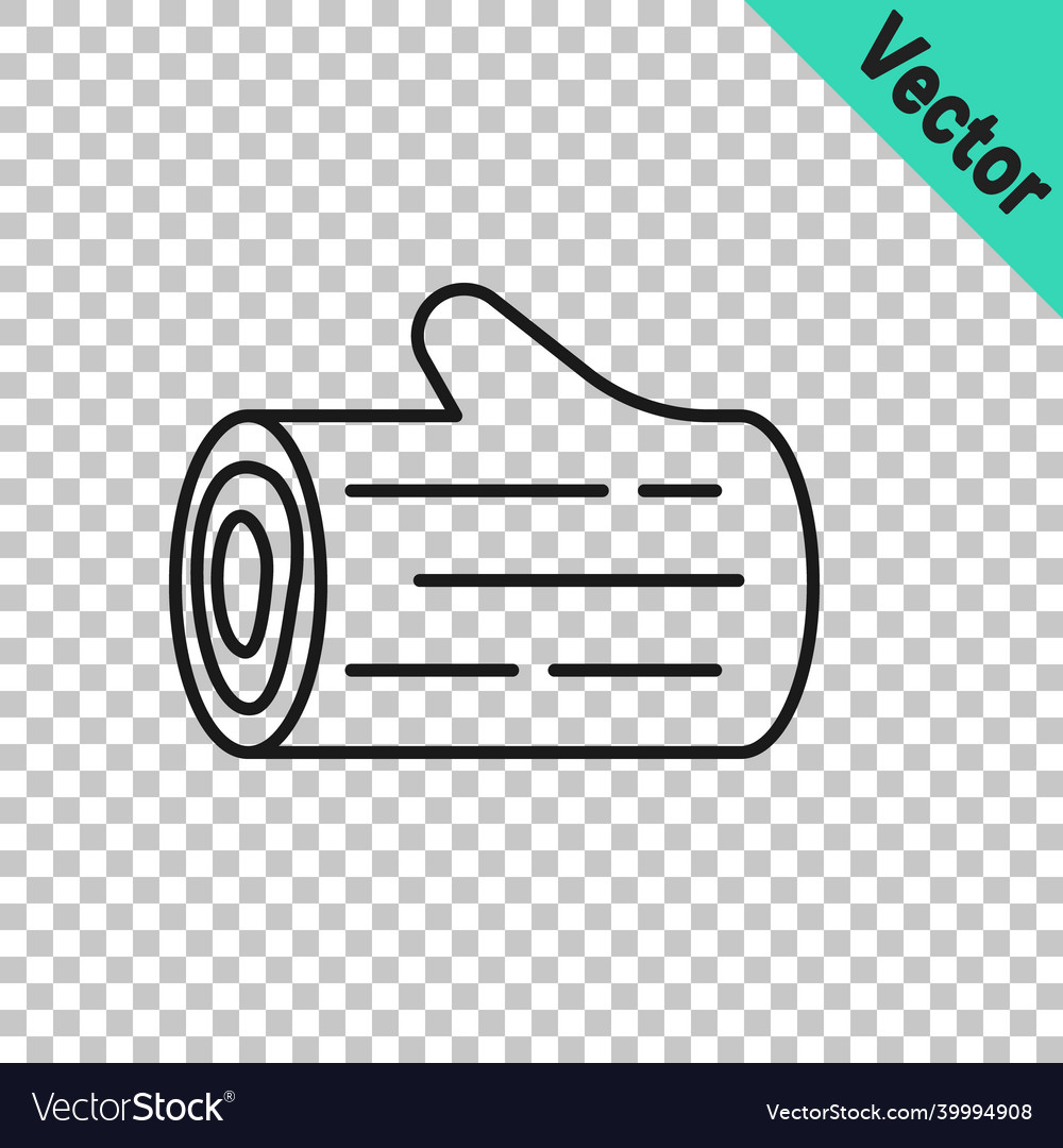 Black line wooden log icon isolated on transparent