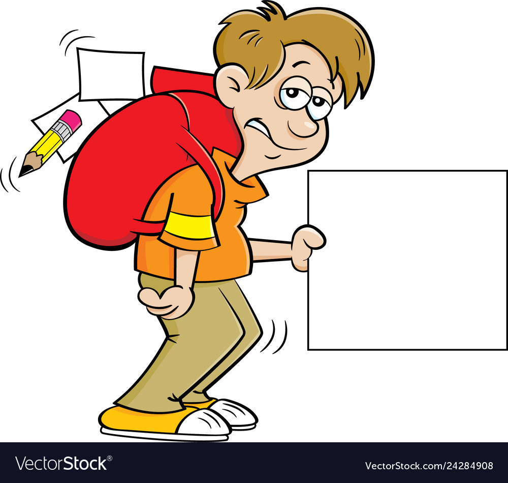 Boy with a large backpack and holding sign