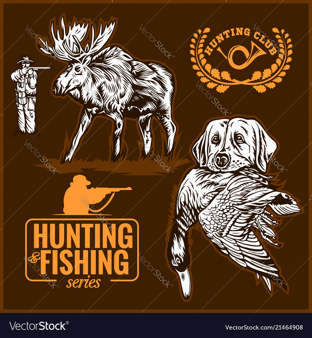 Elk Hunting Hunting Logo Hunting Dog With A Wild Vector Image