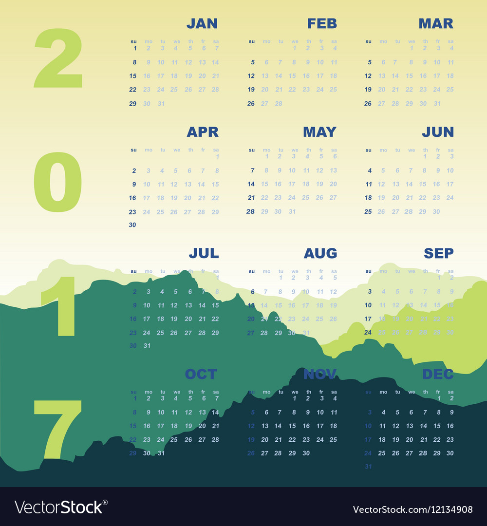 Green mountain view of 2017 calendar Royalty Free Vector