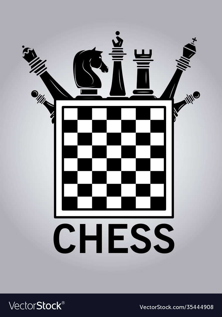 Group black chess pieces in board and lettering Vector Image