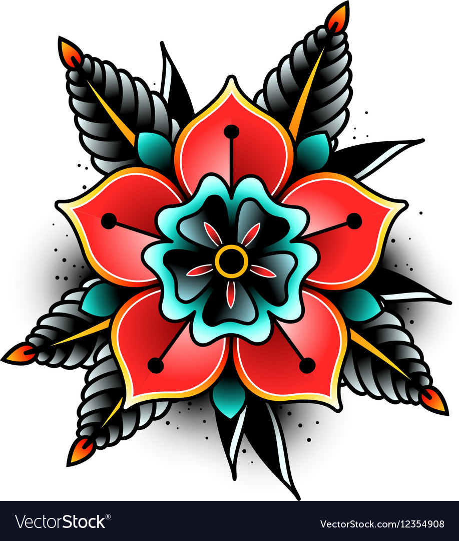  Old  school  tattoo  flower  Royalty Free Vector Image