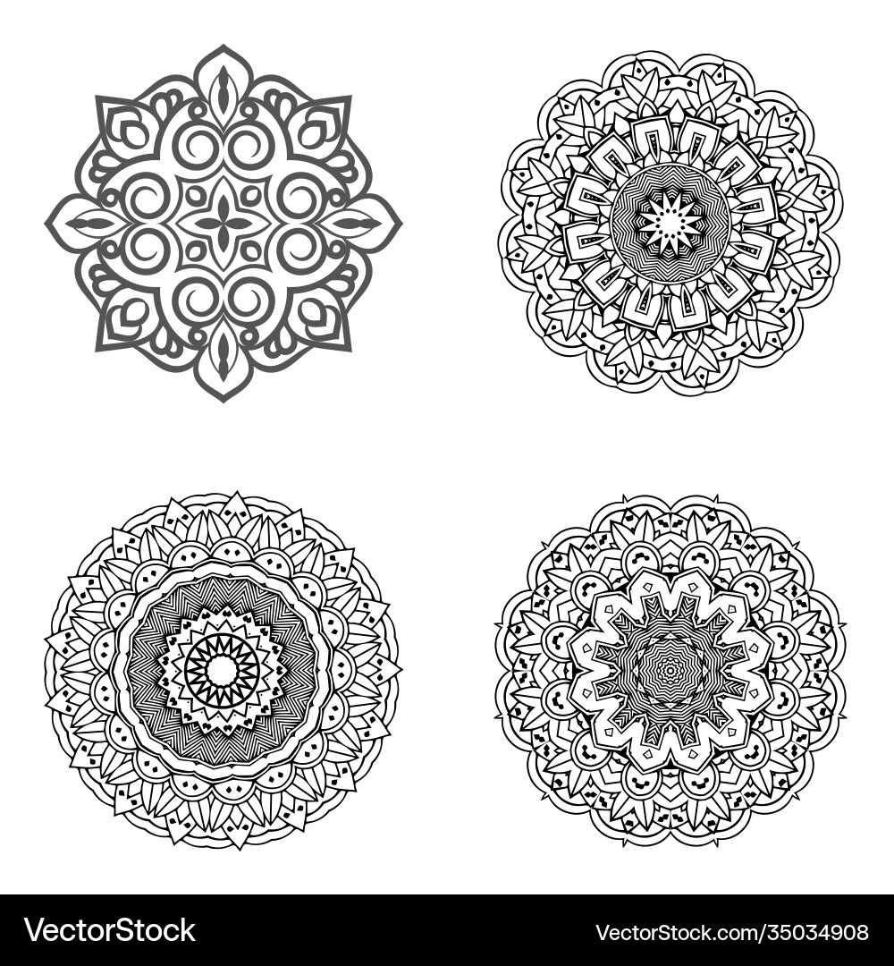 Set bundle black and white mandala element Vector Image