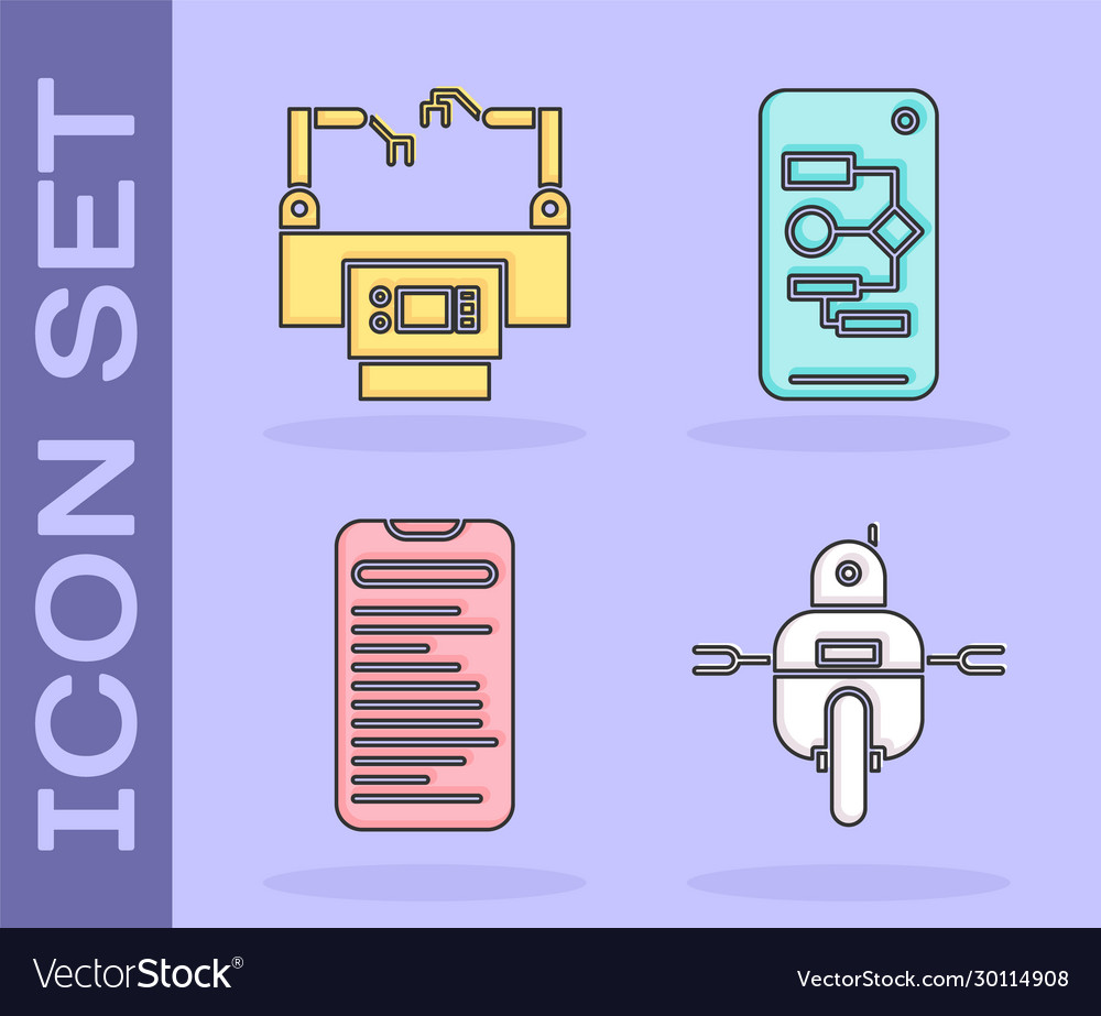 Set robot assembly line computer api interface vector image Set robot assembly line computer api interface
