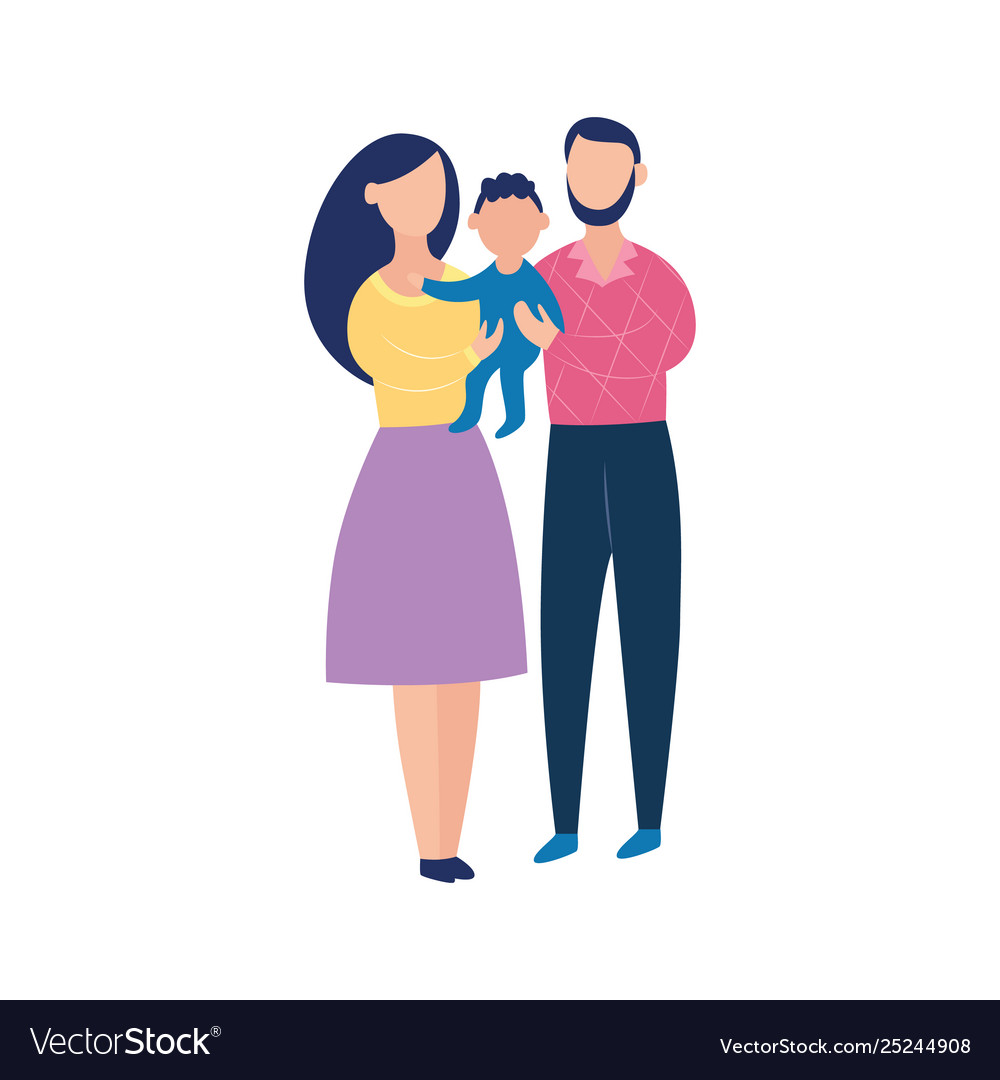 Young couple holding a baby happy cartoon family Vector Image