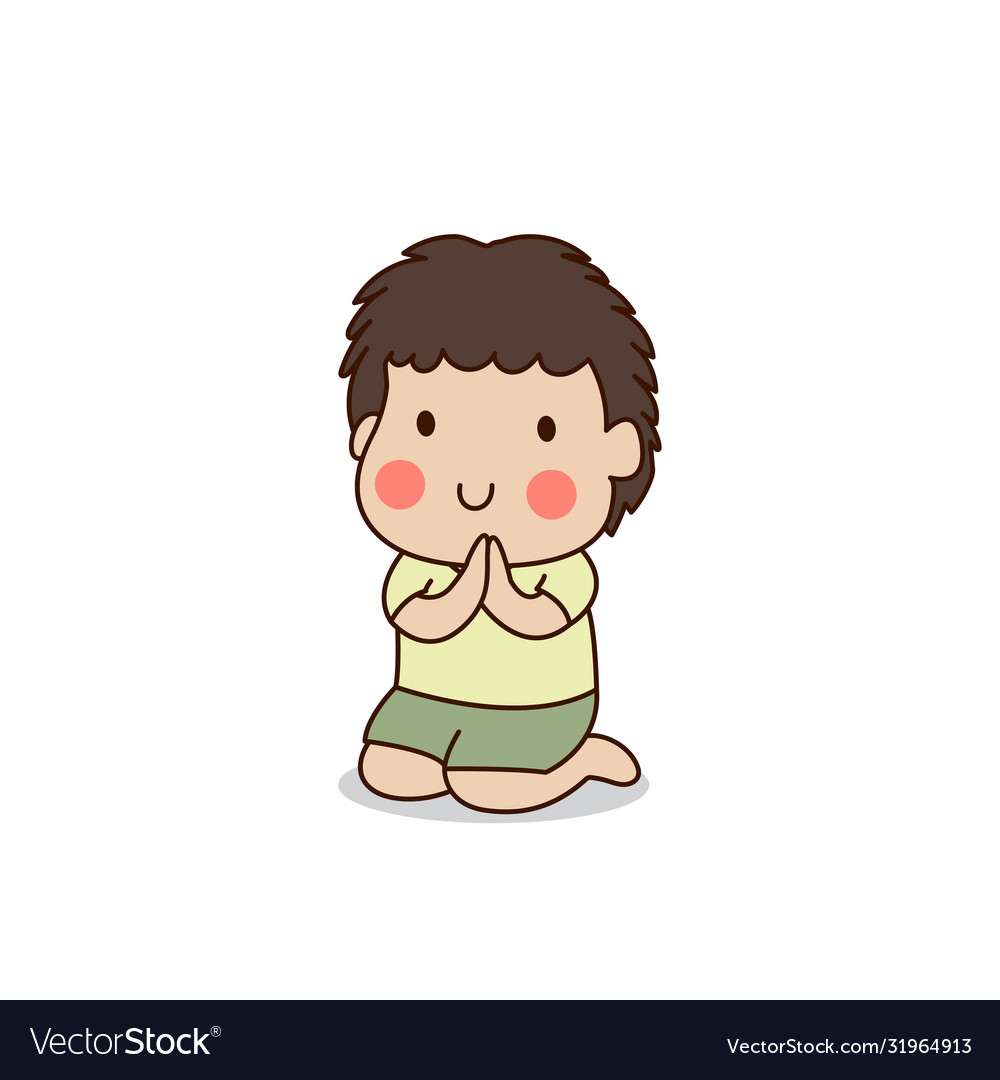 Buddhist boy sitting and paying respect Royalty Free Vector