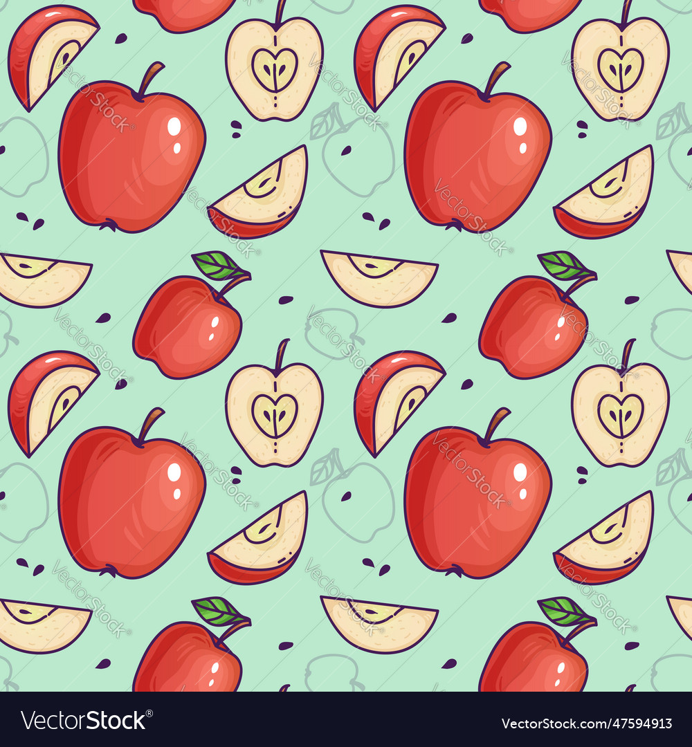Decorative seamless pattern with red apples