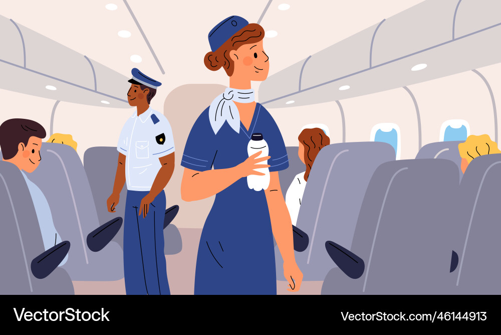 Flight Attendant Checking Passengers Royalty Free Vector