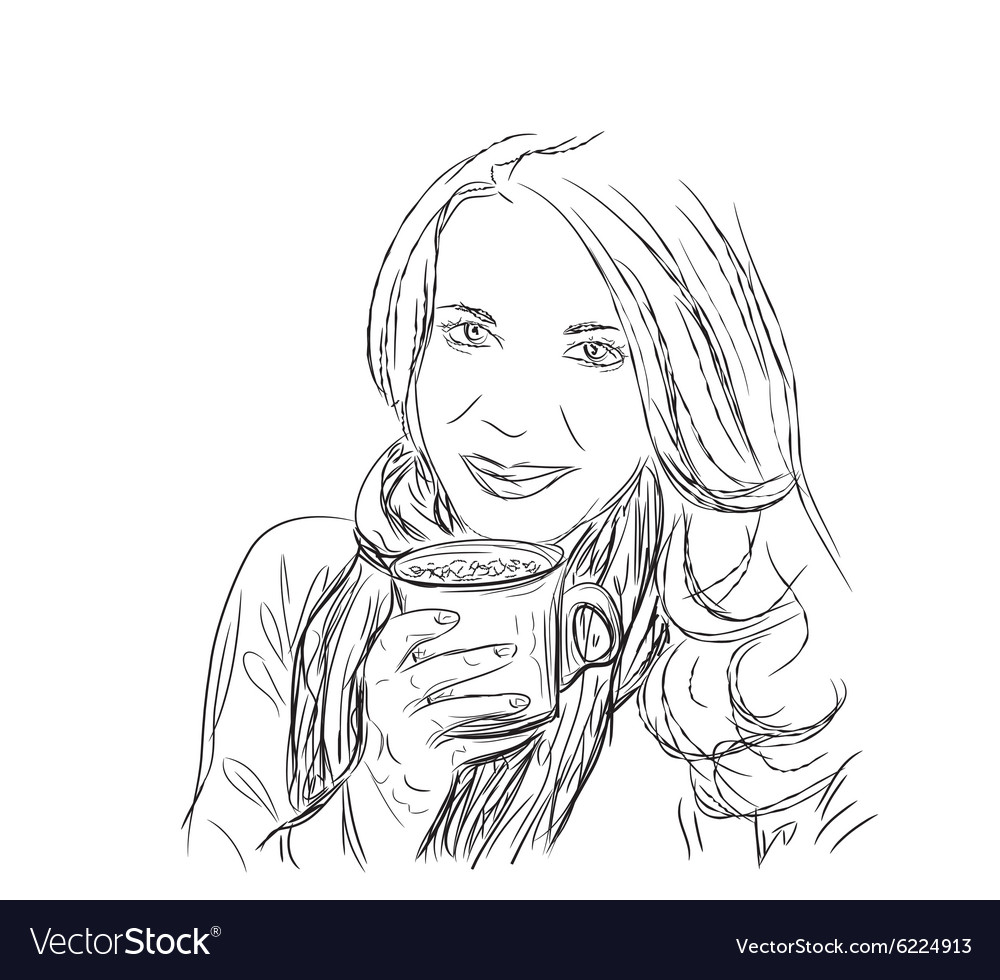 Девушка пьет кофе рисунок карандашом