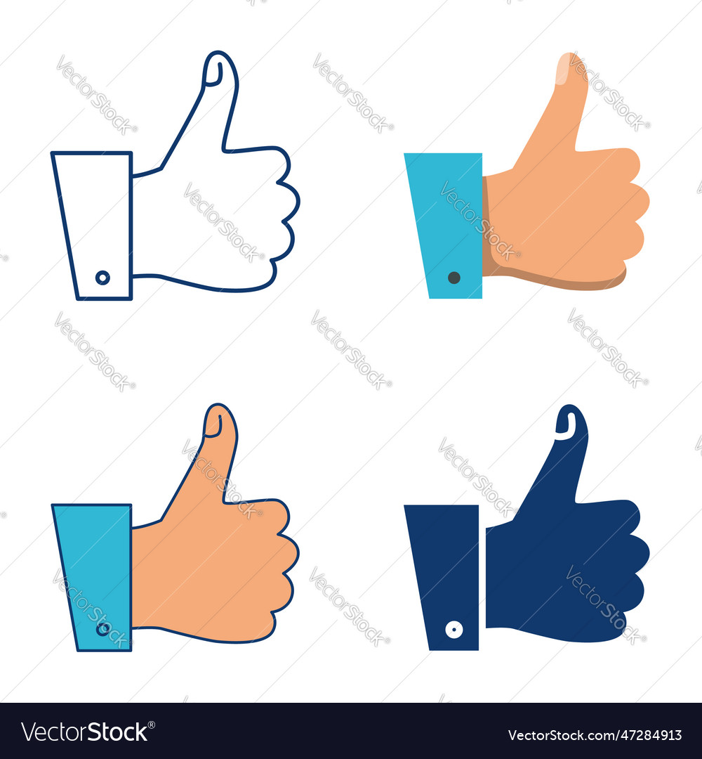 Hand with thumb up icon set Royalty Free Vector Image
