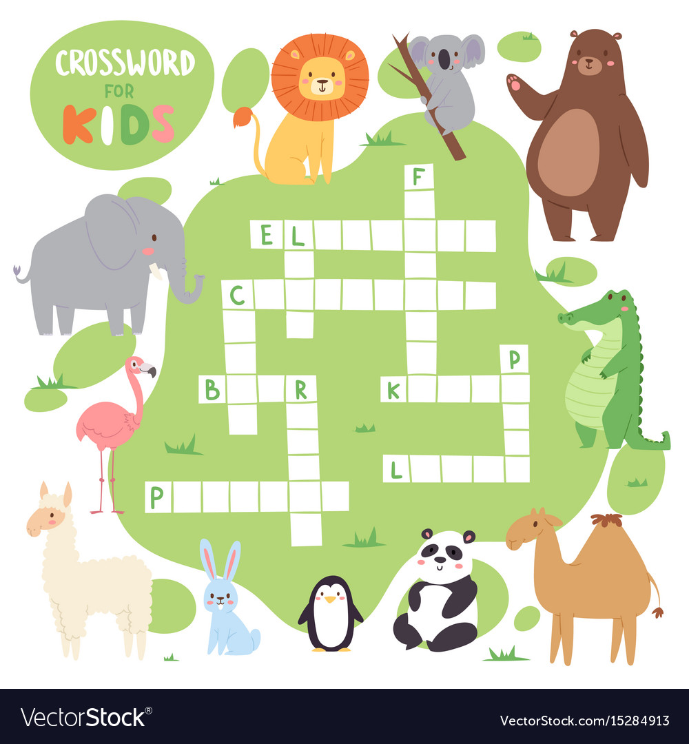 Kids magazine book puzzle game forest animals Vector Image