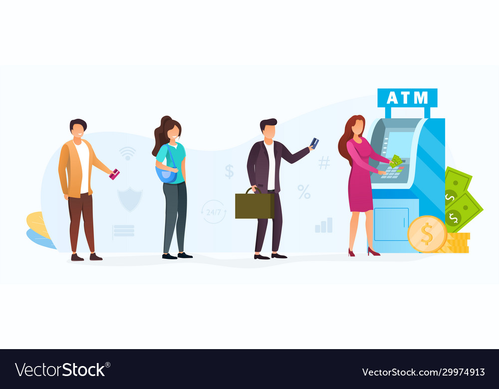 People queuing for an atm Royalty Free Vector Image