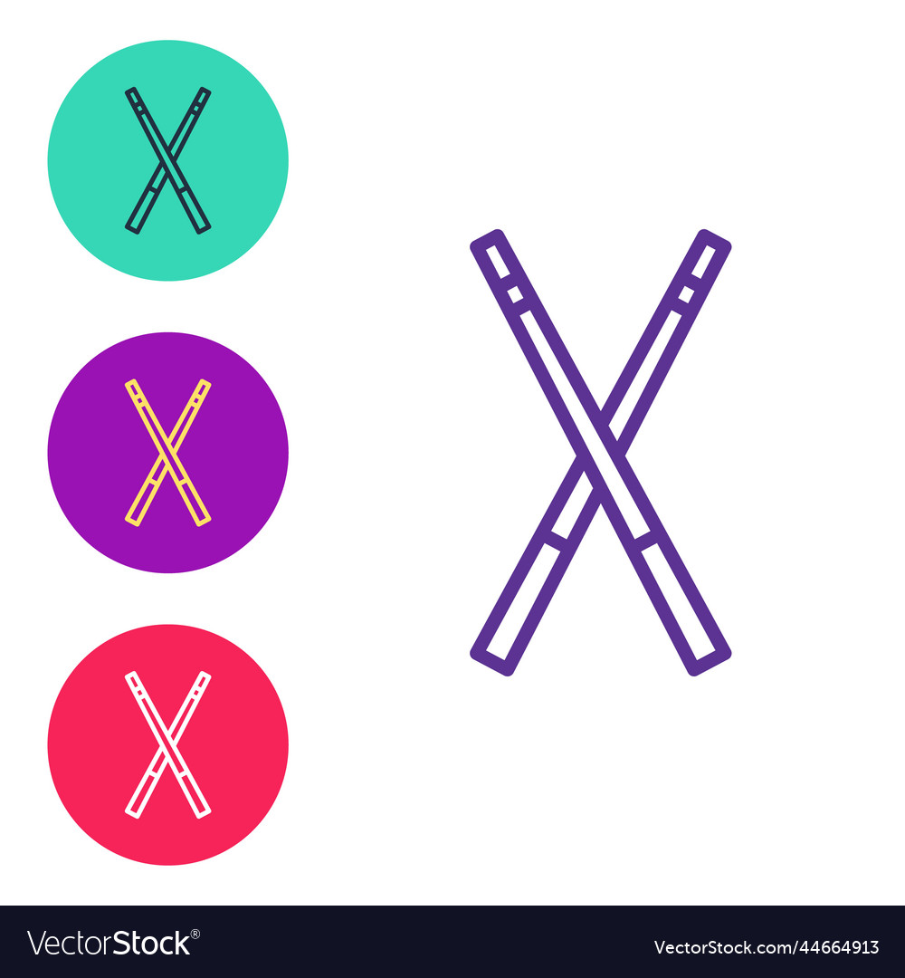 Set line crossed billiard cues icon isolated