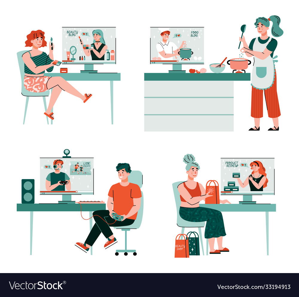 Video tutorials in network-a set flat isolated vector image Video tutorials in network-a set flat isolated