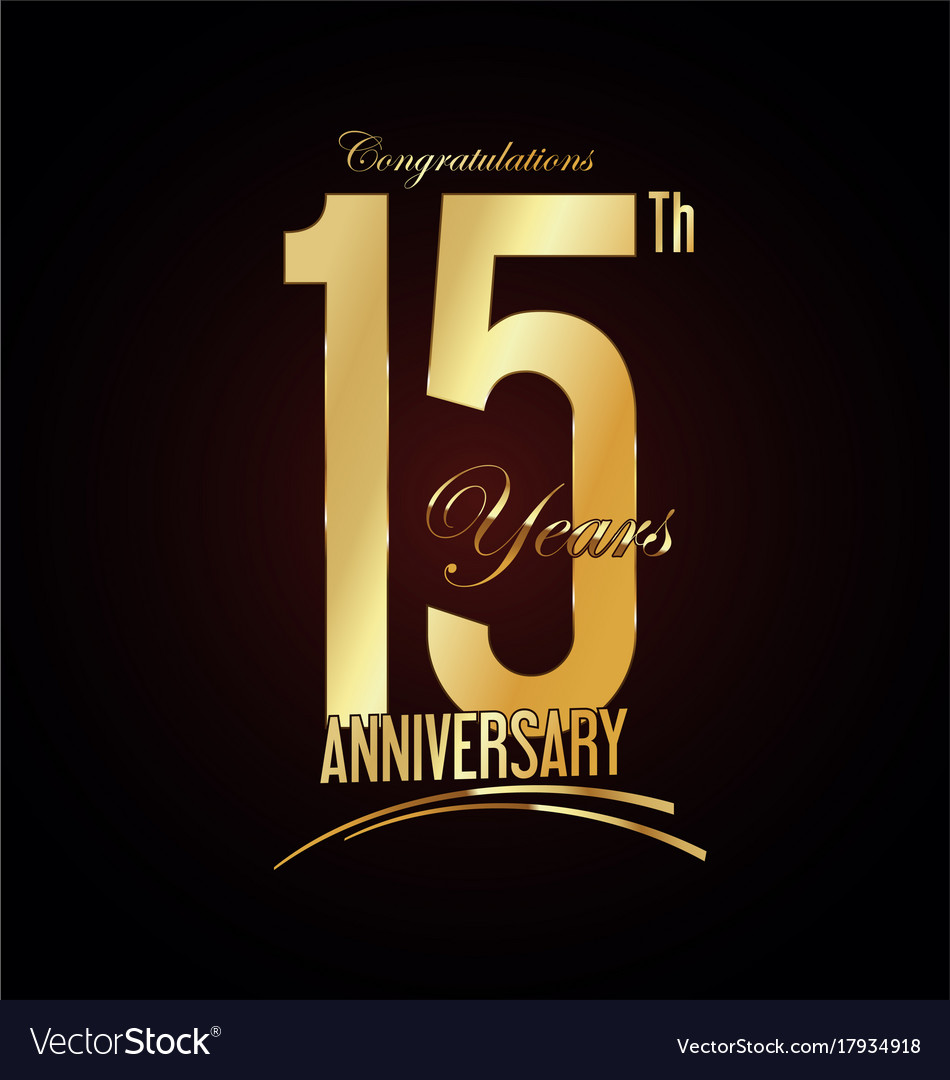 Anniversary golden sign 15 years Royalty Free Vector Image