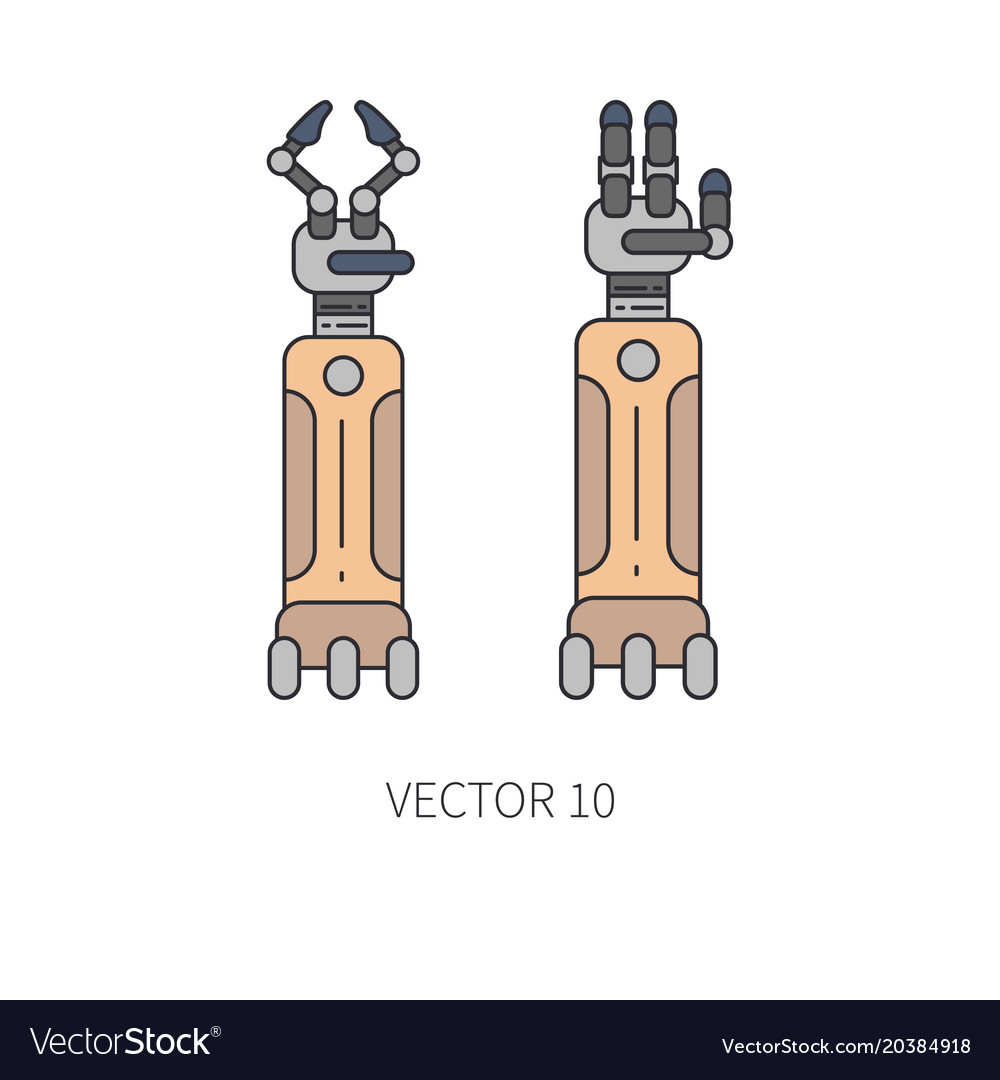 Bionic robot arm prosthesis line icon set