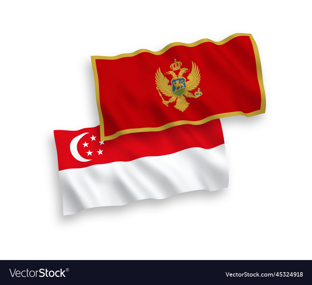 Flaggen von montenegro und singapur auf einem weißen vector image Flaggen von montenegro und singapur auf einem weißen