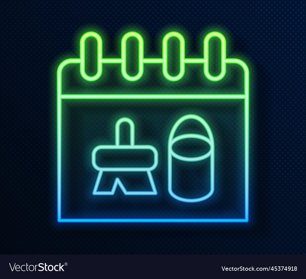 Glowing neon line cleaning calendar icon isolated Vector Image