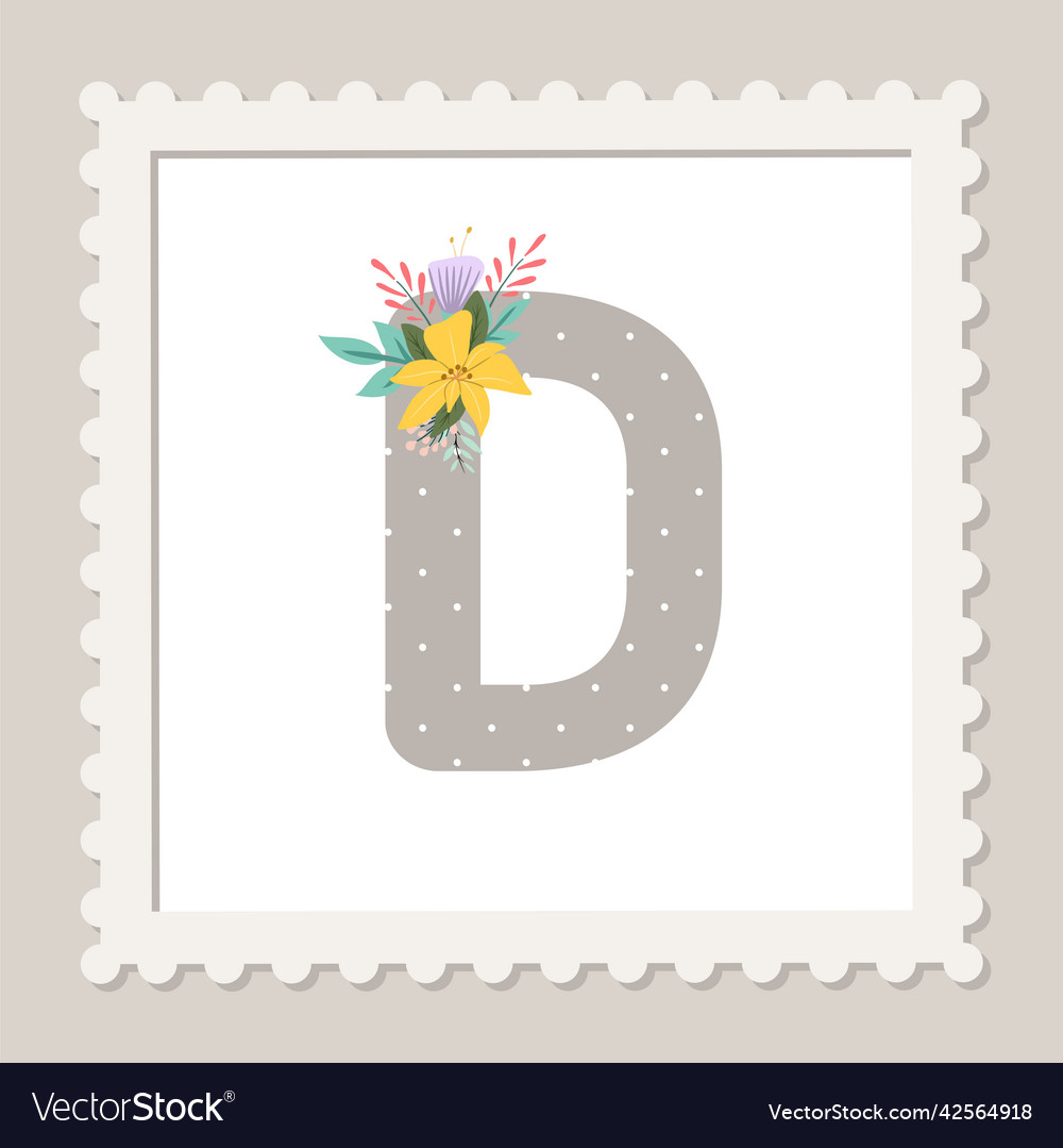 Letter d with flowers floral alphabet font