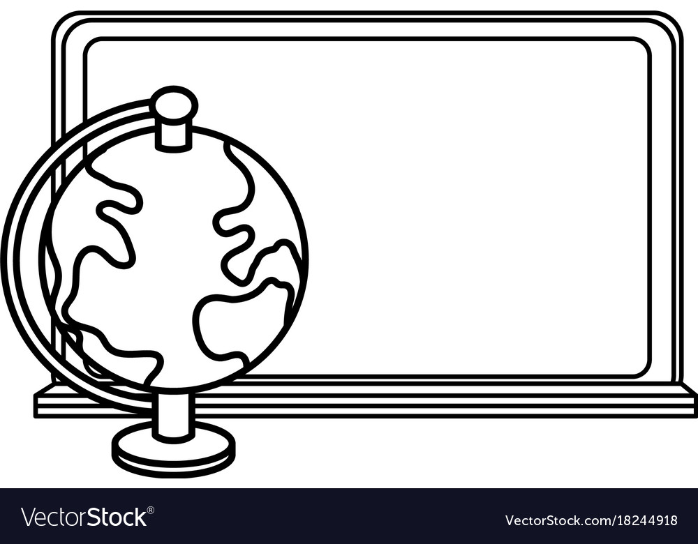 Line blackboard object with earth planet map desk