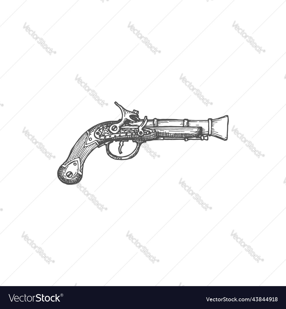 Old pirate gun isolate firelock musket sketch icon