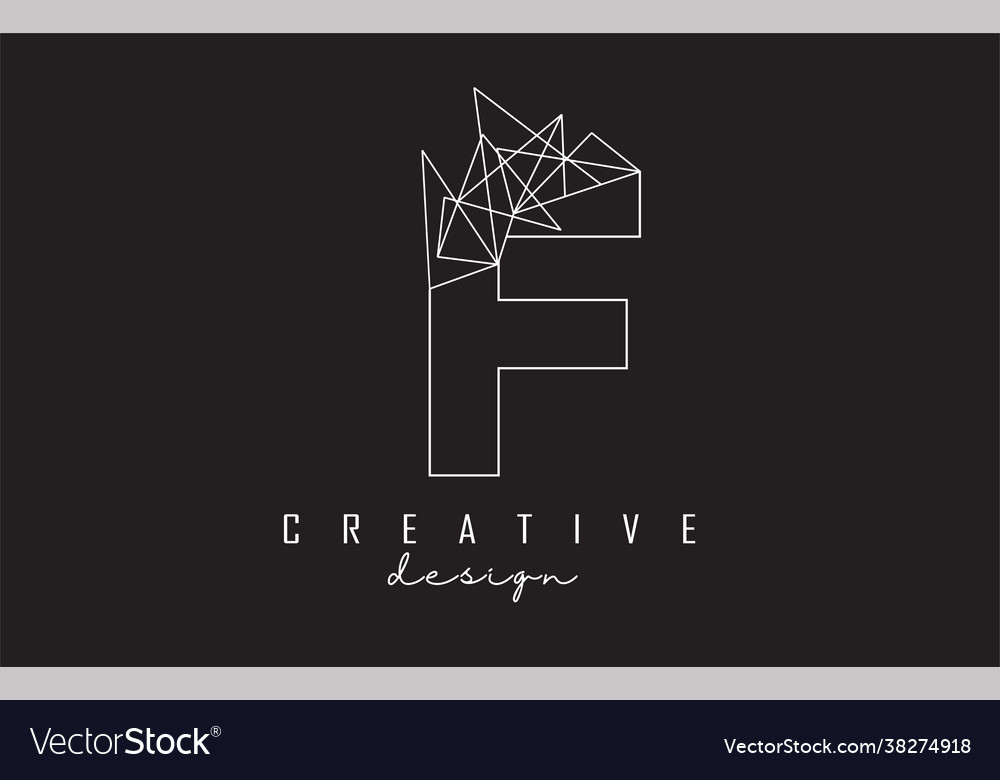 Outline letter f logo design with broken stone