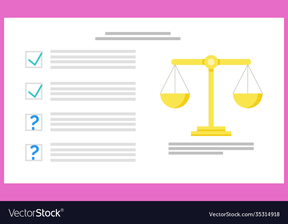 Scale with enquete checklist and question mark