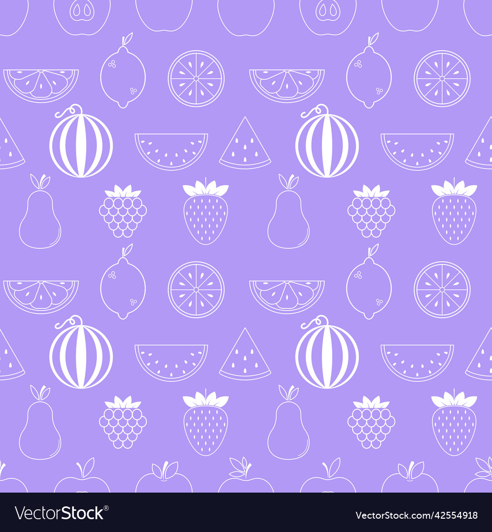 Seamless pattern with set fruits white flat icon