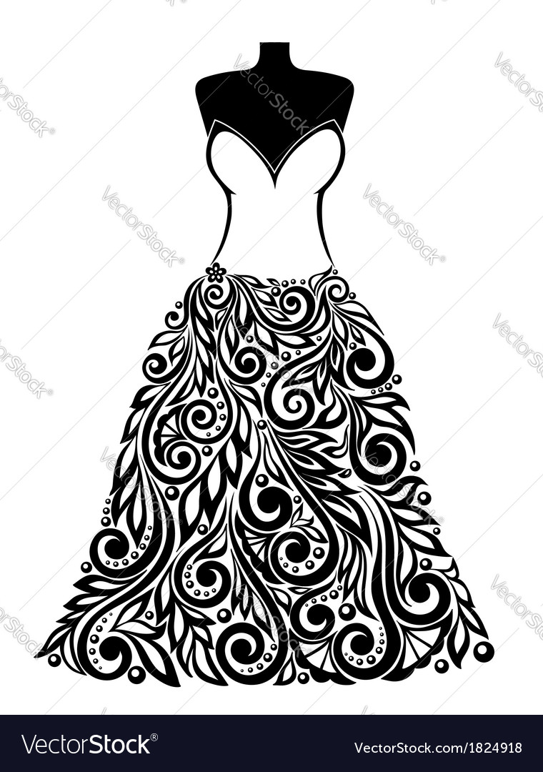 Download Silhouette of a dress with a floral element Vector Image