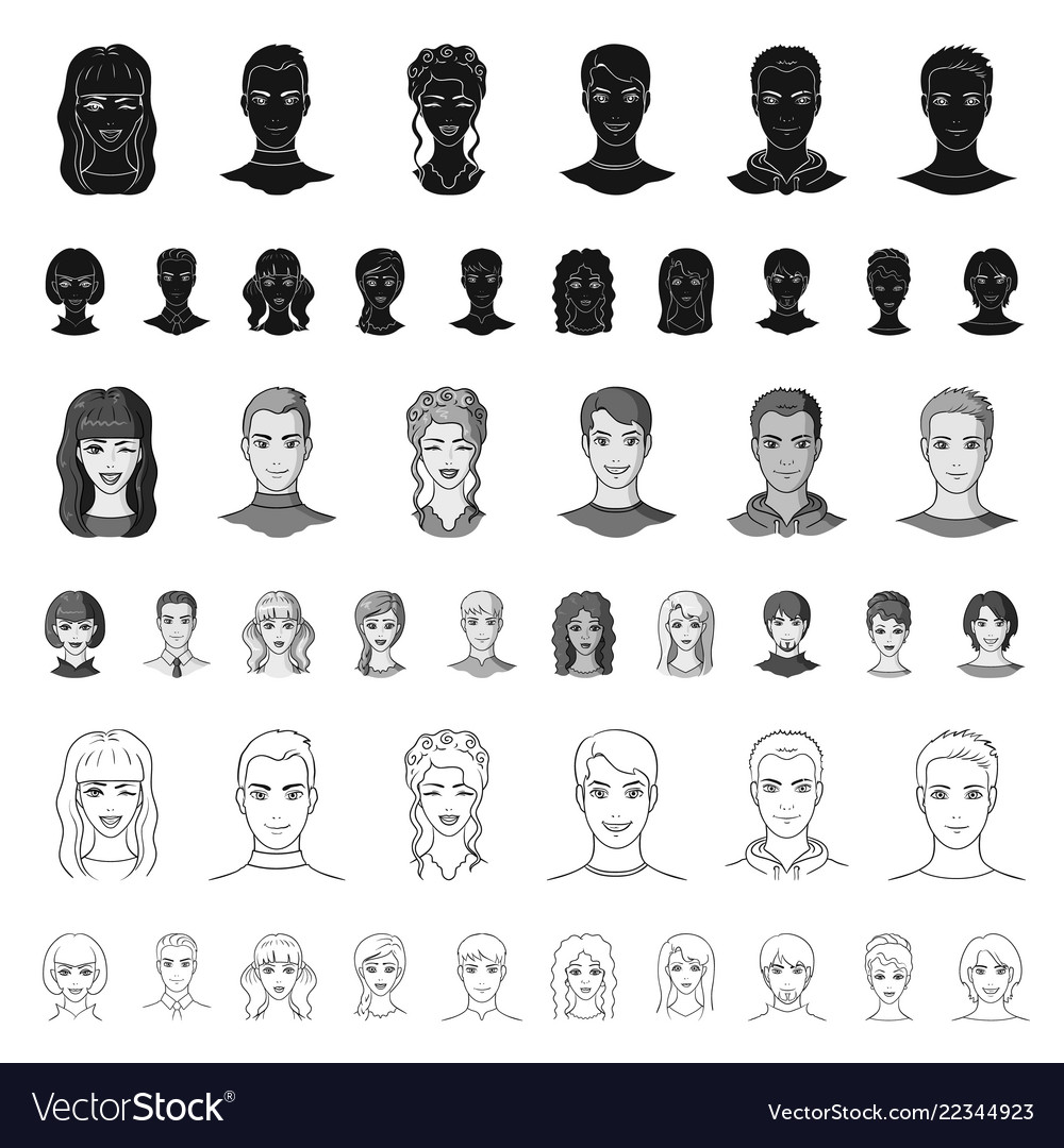 Avatar and face cartoon icons in set collection