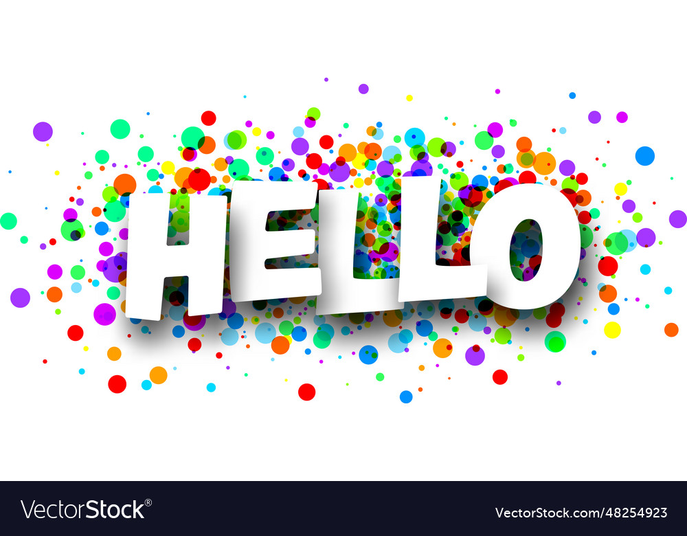 Banner with hello sign on colorful rounds