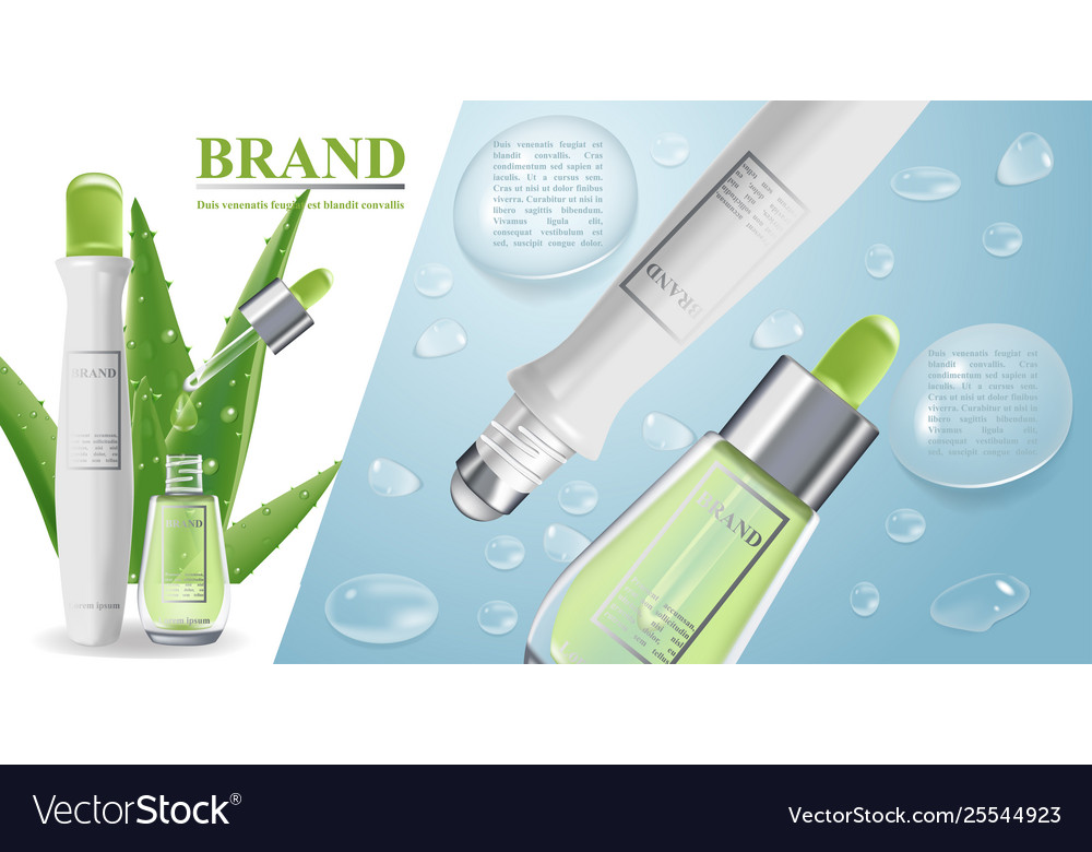 Cosmetic banner with 3d realistic bottles Vector Image