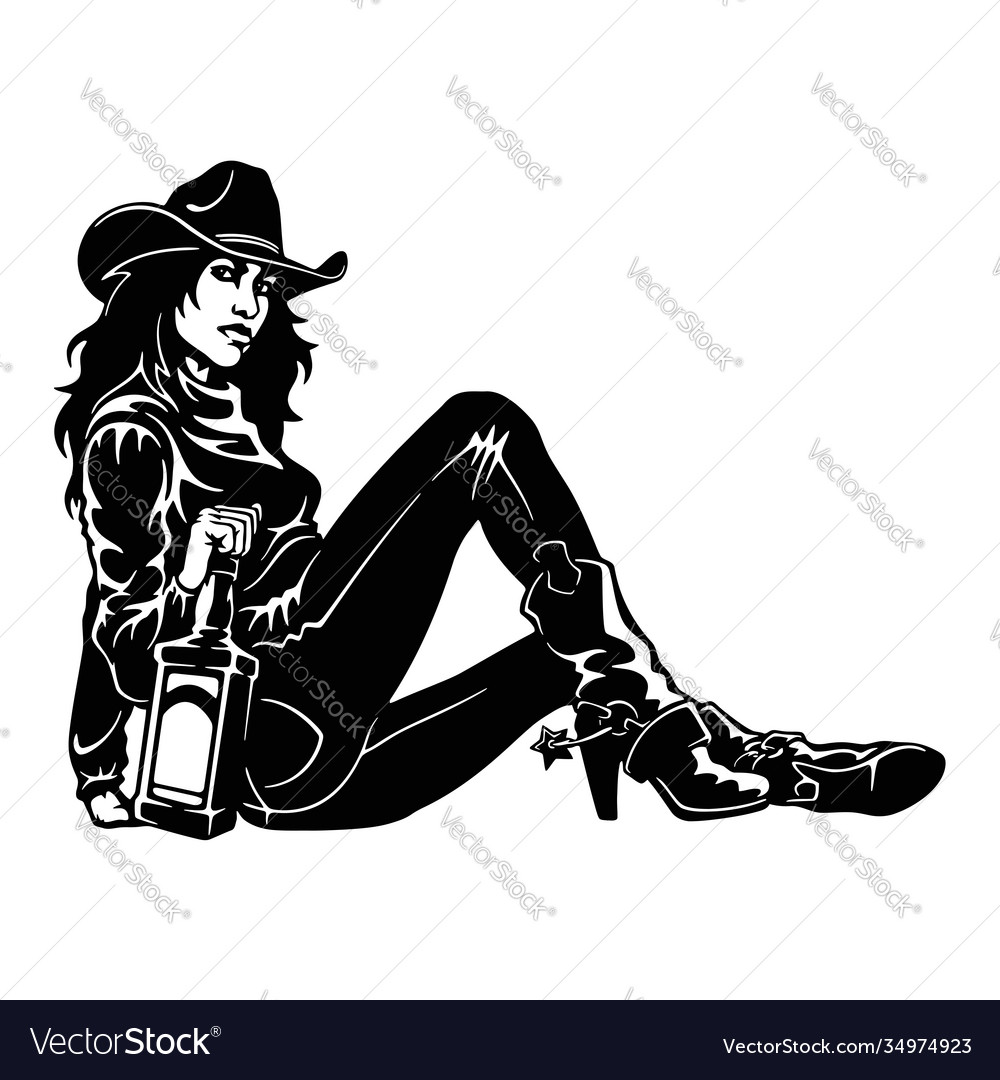 Cowgirl - girl and whiskey wild west cowboy Vector Image