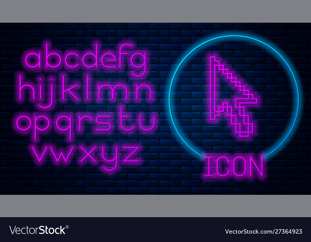 Glowing neon pixel arrow cursor icon isolated vector image Glowing neon pixel arrow cursor icon isolated