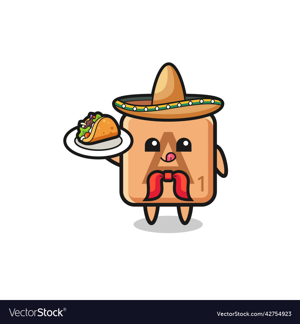 Scrabble mexican chef mascot holding a taco