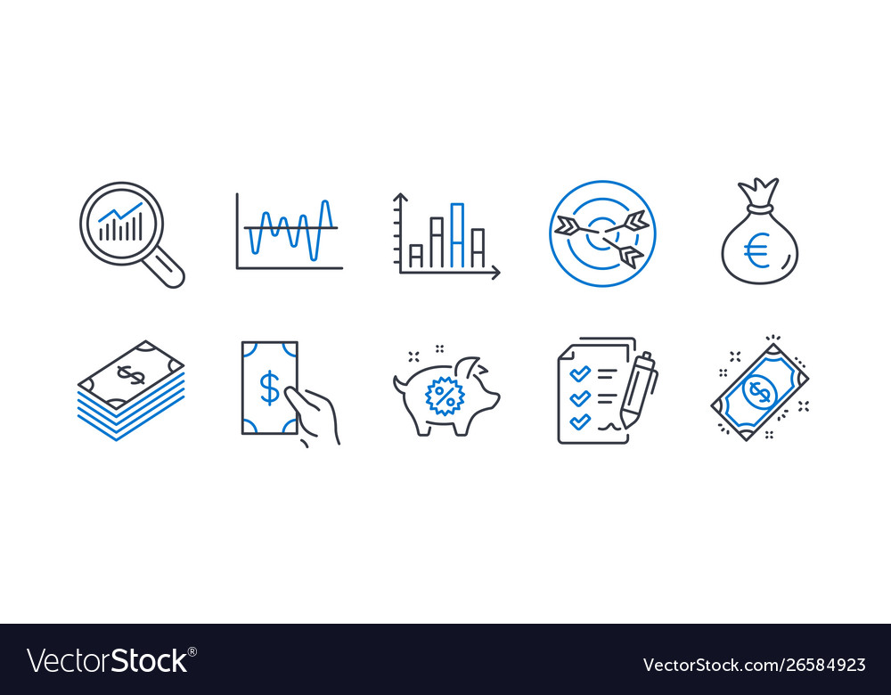 Set finance icons such as targeting data vector image Set finance icons such as targeting data