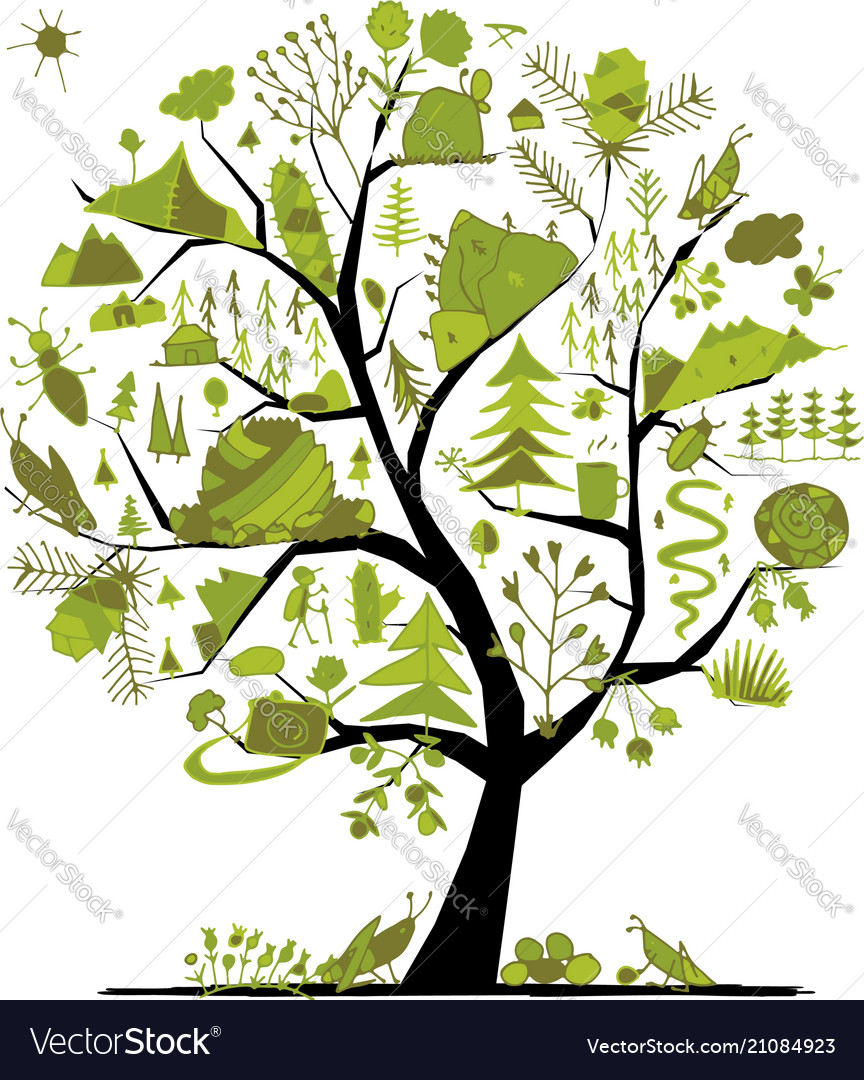 Wild field tree concept for your design vector image Wild field tree concept for your design