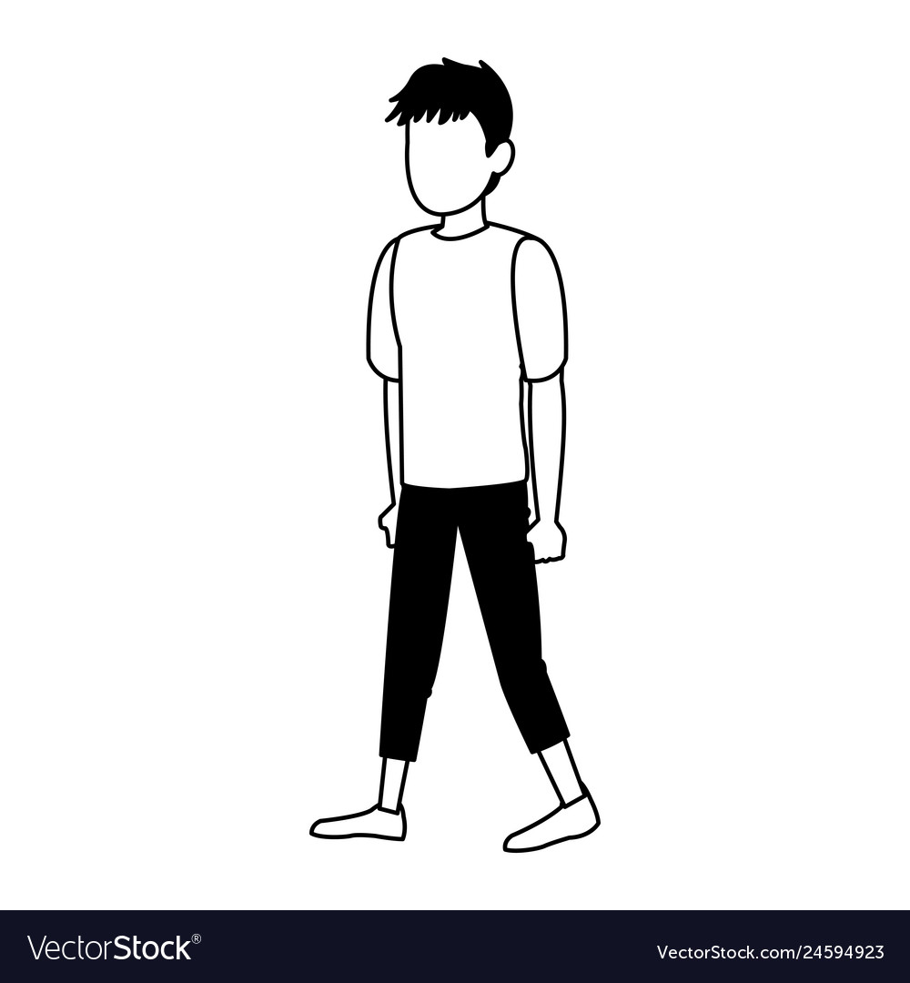 Young Man Faceless Avatar In Black And White Vector Image