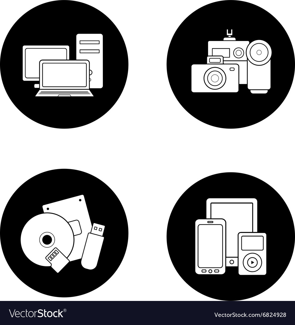 Consumer electronics black icons set