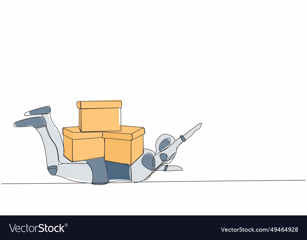 Continuous one line drawing stressed robot under vector image Continuous one line drawing stressed robot under