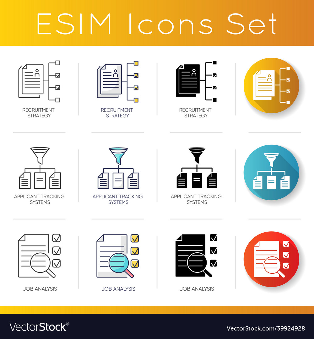 Executive search icons set linear black and rgb