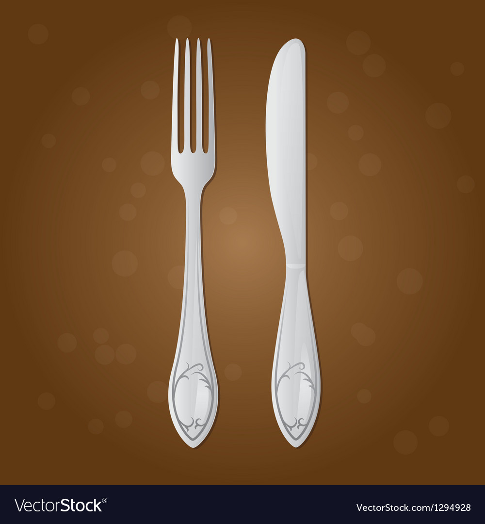 Fork and table knife on a brown background Vector Image